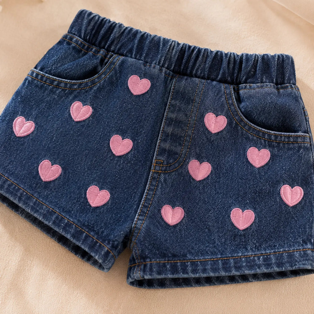 Rosie Hearts Denim Co-ord Set for Girls | Minilova