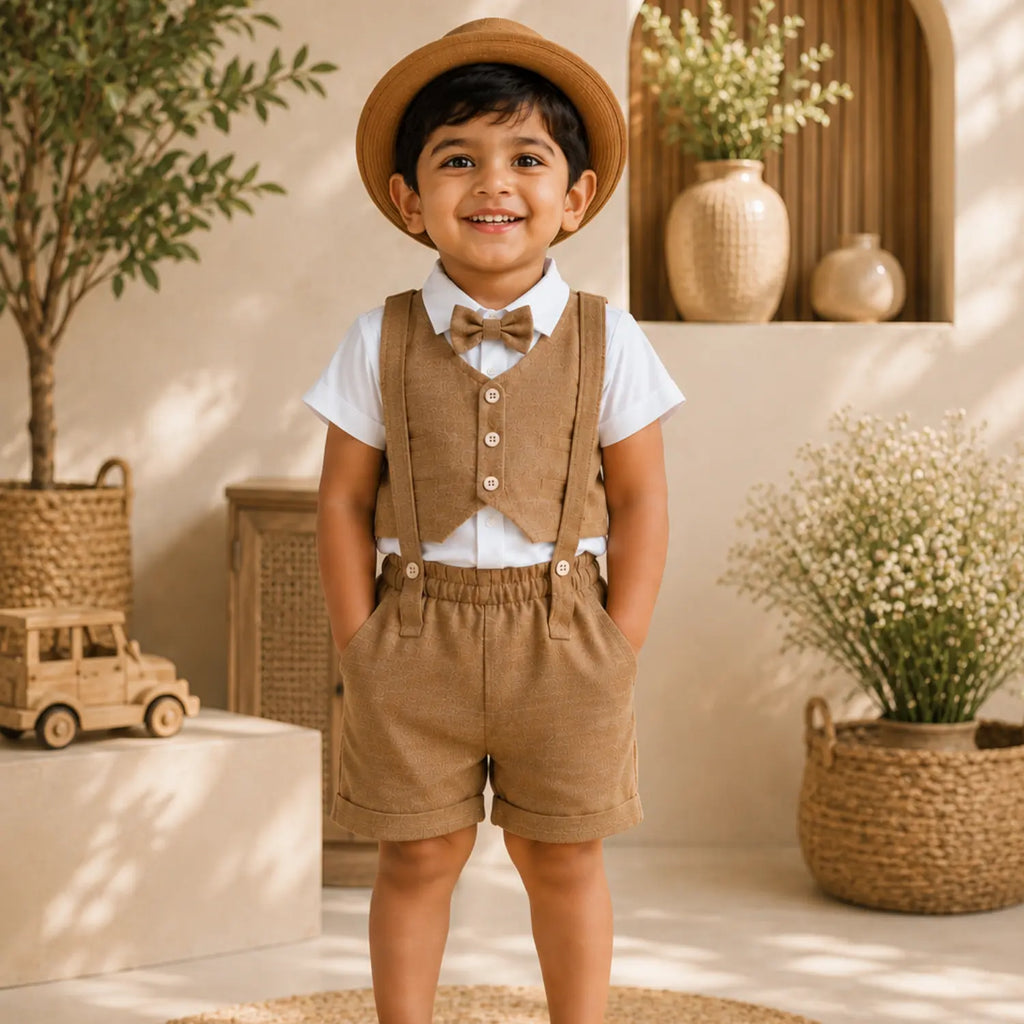 Little Explorer Vintage Suspender Shorts Set | Minilova