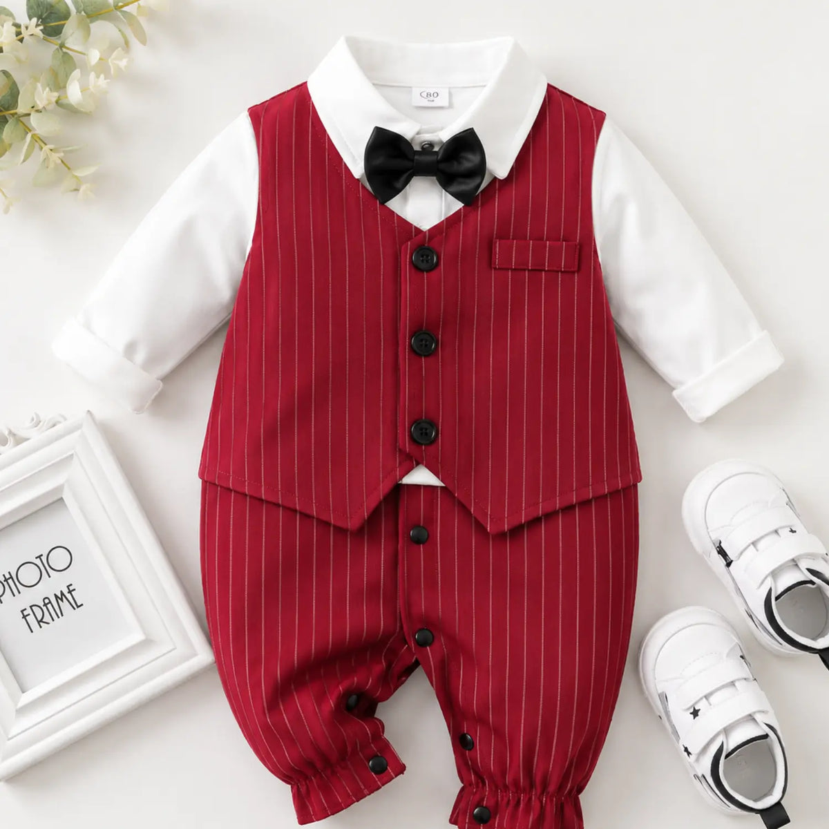 Little Gentleman Crimson Suit Romper | Minilova