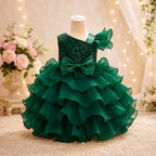 Royale Enchanted Princess Gown for Girls – Green Ruffle Birthday Gown