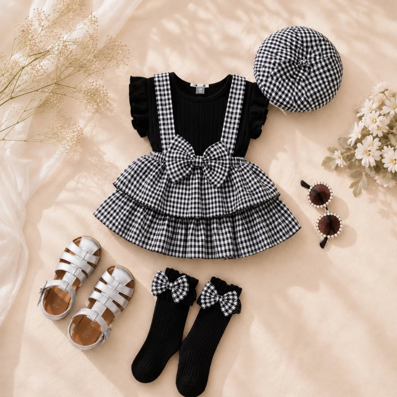 Checkered Bow Boutique Dress Set for Girls | Minilova