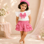 Rosette Bow Skort Co-ord Set for Girls | Minilova