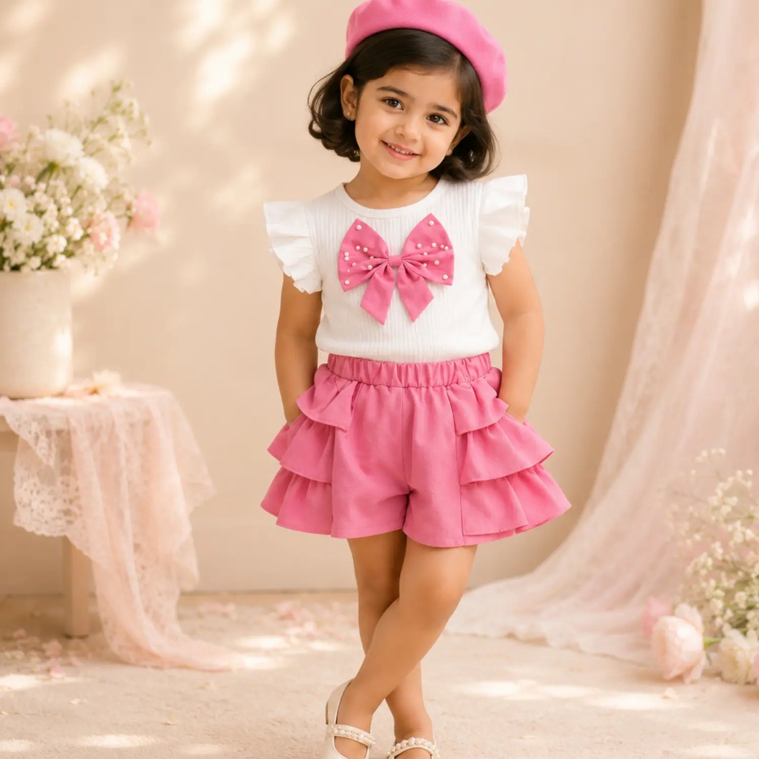 Rosette Bow Skort Co-ord Set for Girls | Minilova