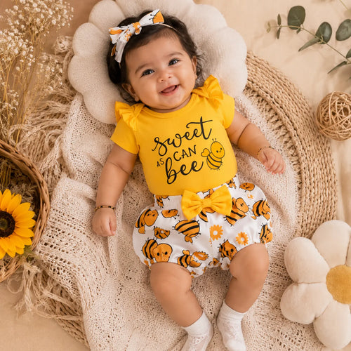 Sweet As Can Bee Baby Girl Shorts Set | Minilova