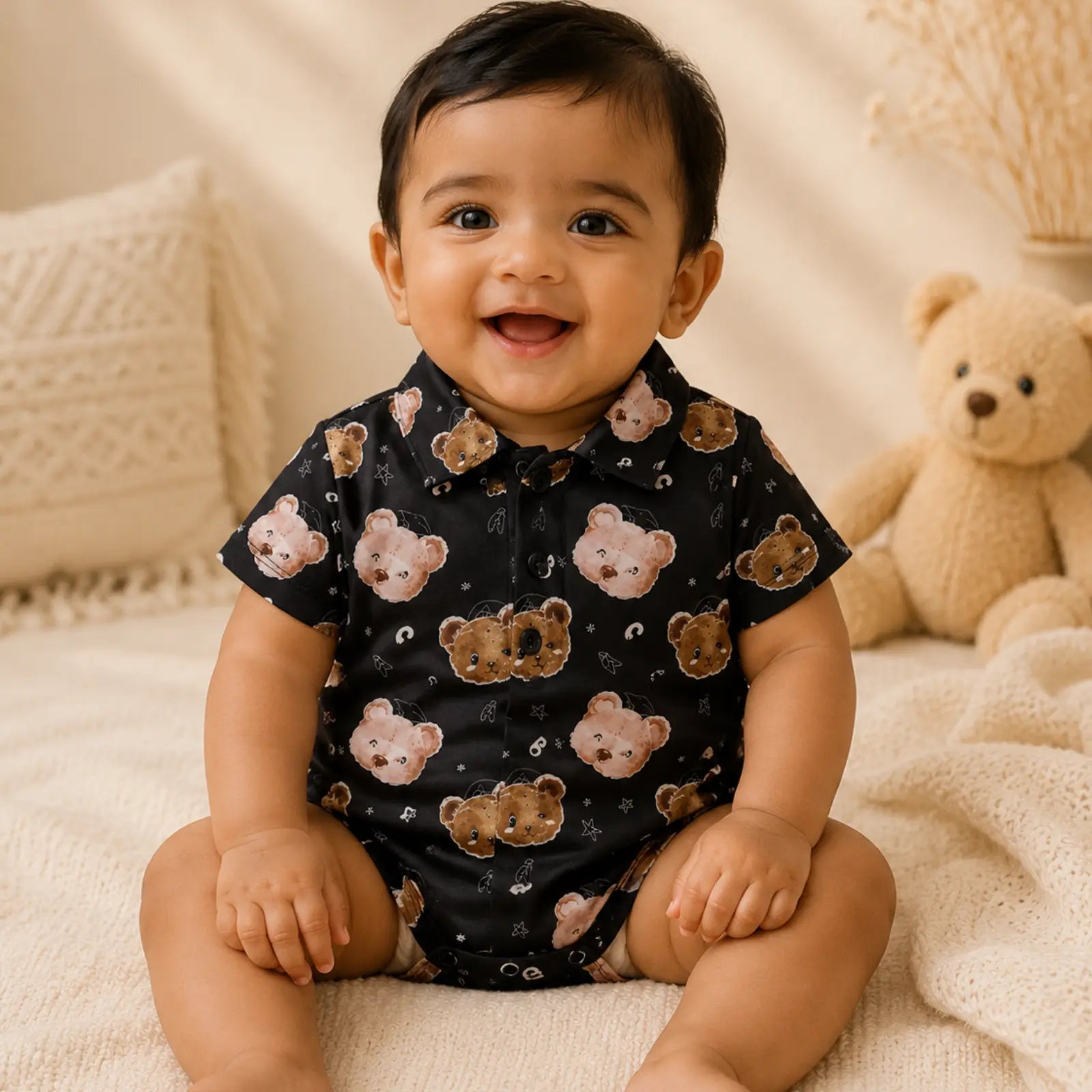 Little Teddy Polo Bubble Romper Set | Minilova