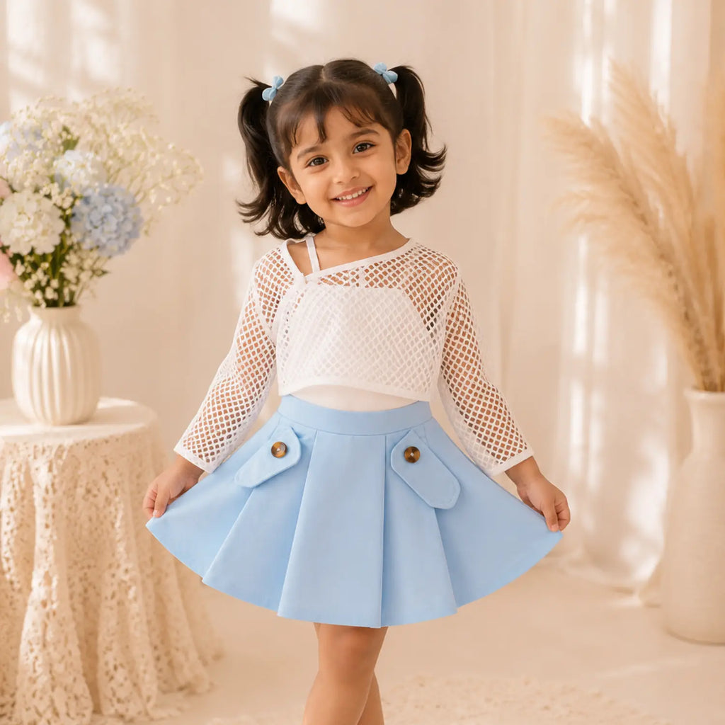 Sky Bloom Chic Skirt Set for Girls | Minilova