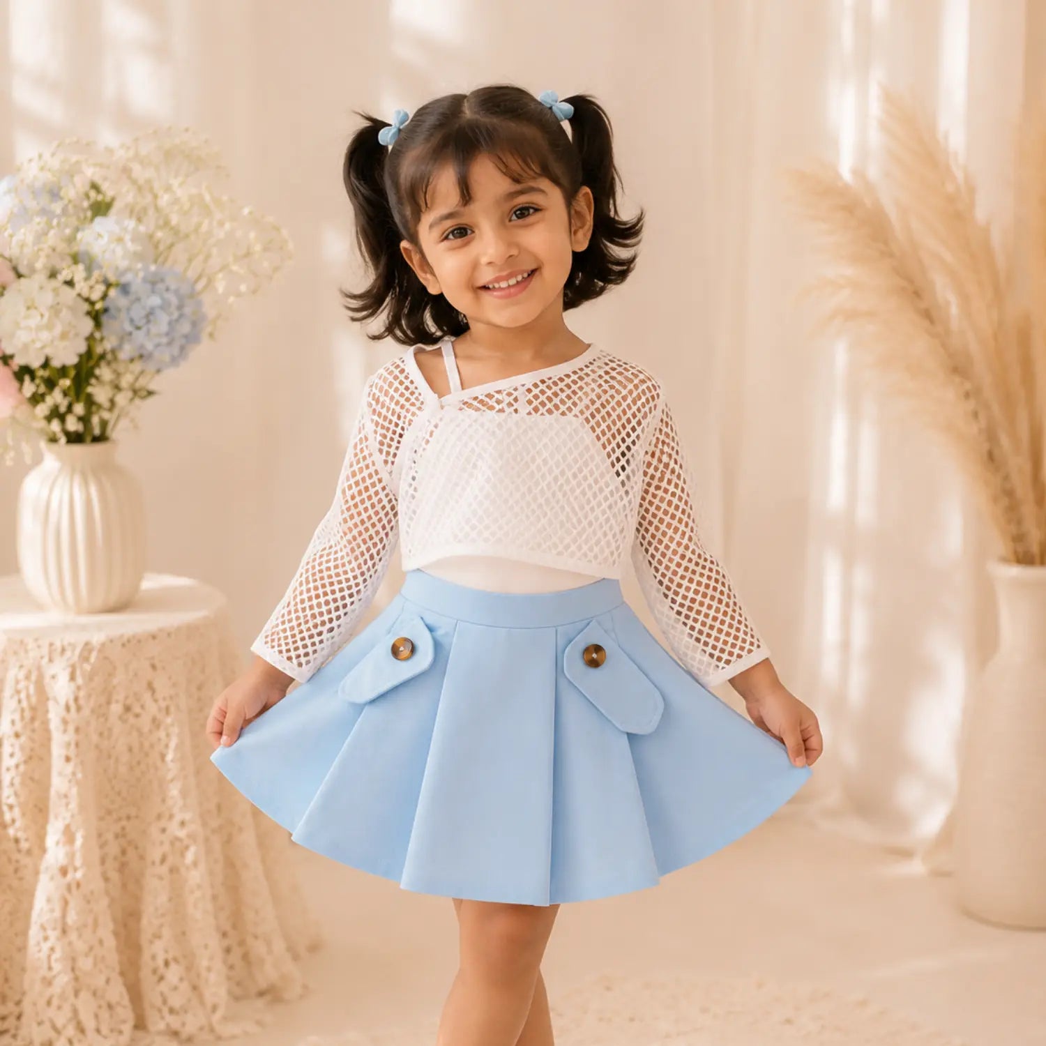 Sky Bloom Chic Skirt Set for Girls | Minilova