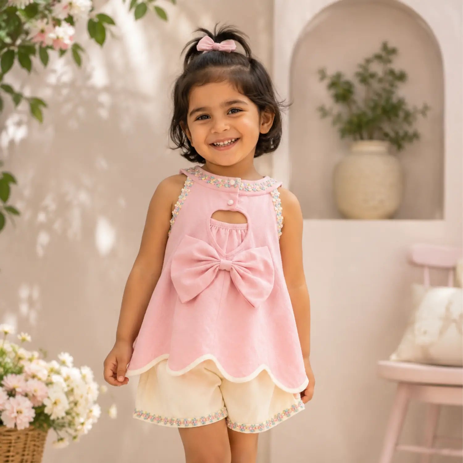 Blush Blossom Bow Co-ord Set for Girls | Minilova