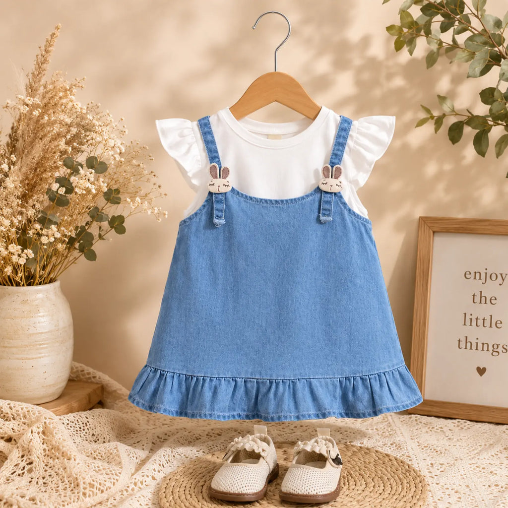 Little Bunny Denim Dress for Girls | Minilova