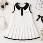 Classic Collar Pleat Dress for Girls – Black & White Pleated Dress