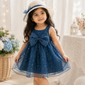 Starry Night Blue Bow Dress for Baby Girls – Stylish Party Wear Dress