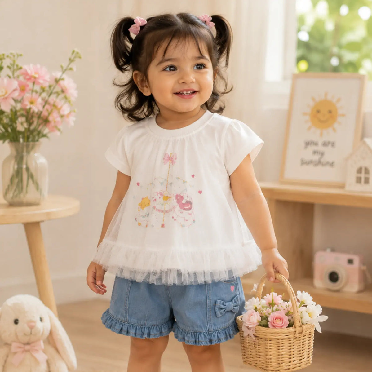 Tulle Dreams Denim Ruffle Set for Baby Girls | Ruffle Denim Outfit