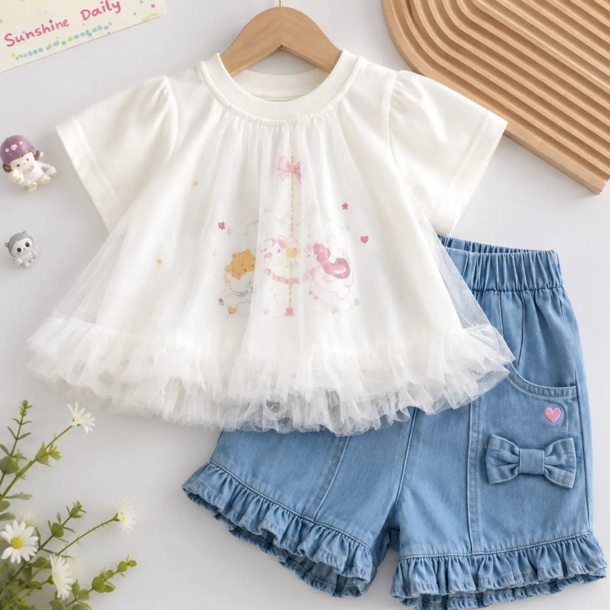 Tulle Dreams Denim Ruffle Set for Baby Girls | Ruffle Denim Outfit