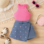 Berry Pop Denim Set for Baby Girls | Denim Skort Outfit