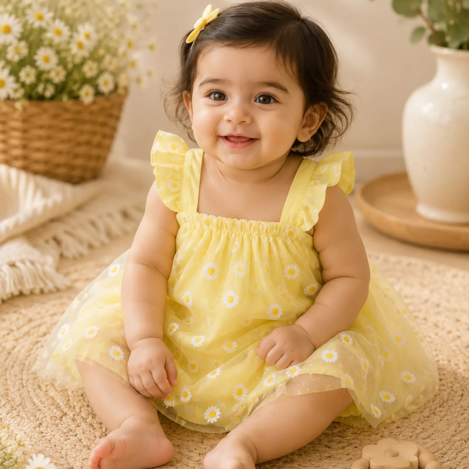 Sunny Daisy Baby Girl Romper Dress with Hat | Minilova