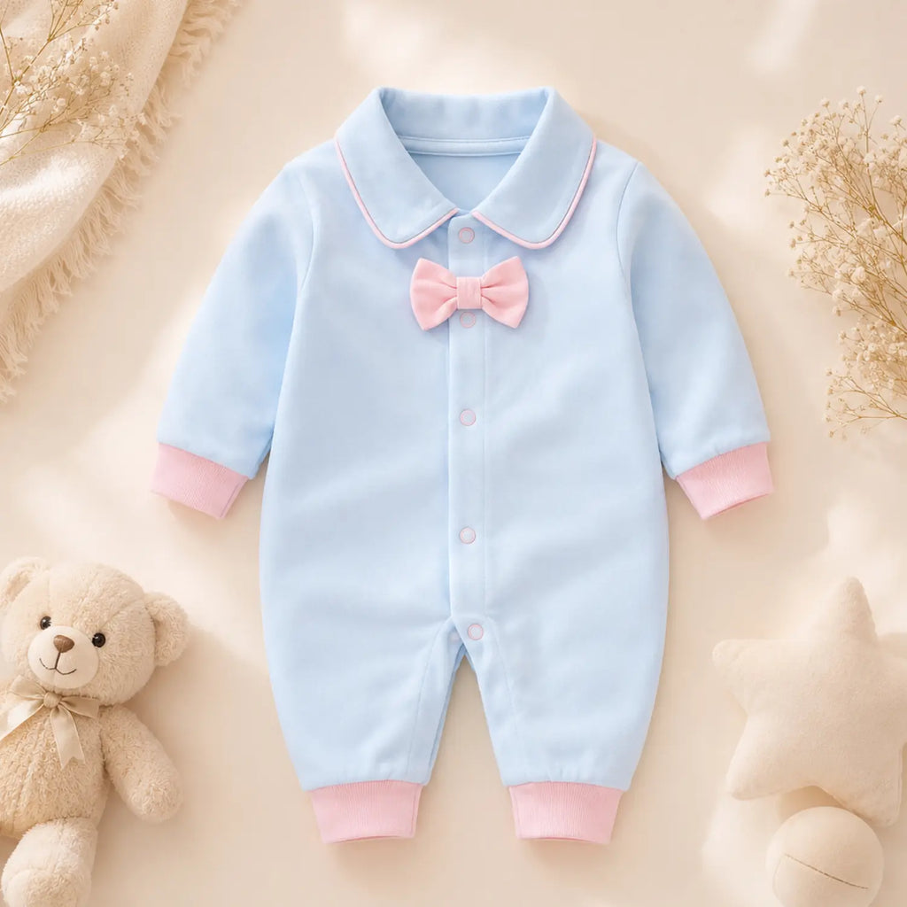 Sky Blue Bow Charm Baby Romper | Minilova