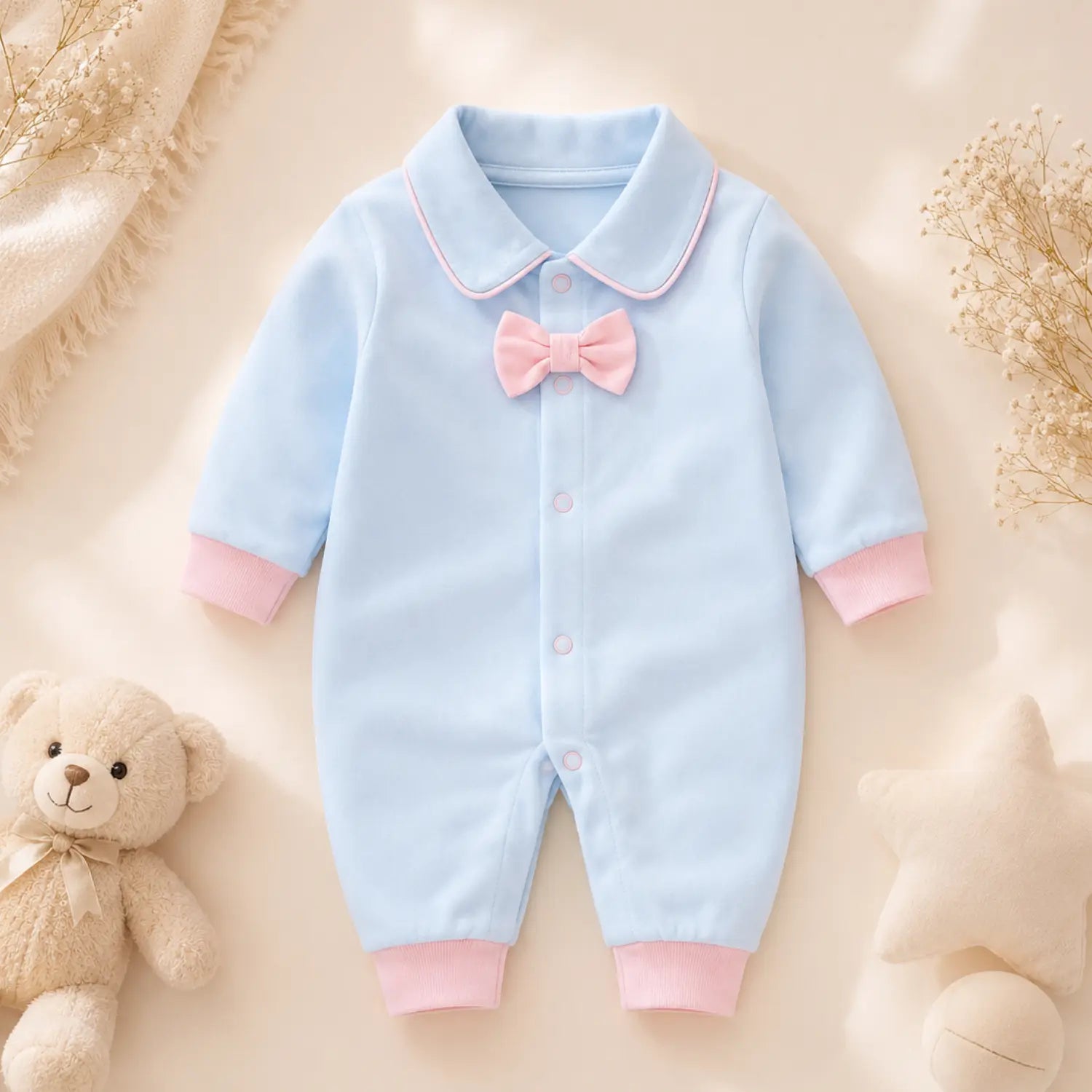 Sky Blue Bow Charm Baby Romper | Minilova