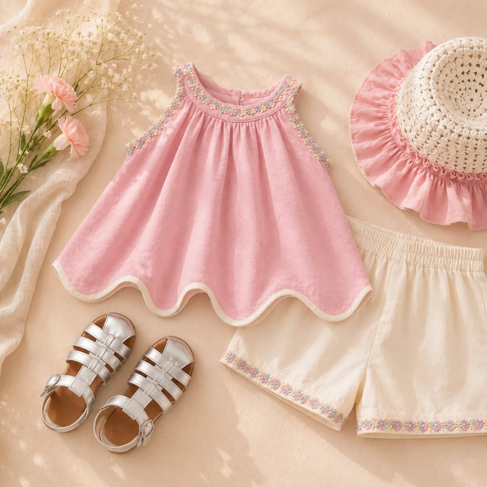 Blush Blossom Bow Co-ord Set for Girls | Minilova