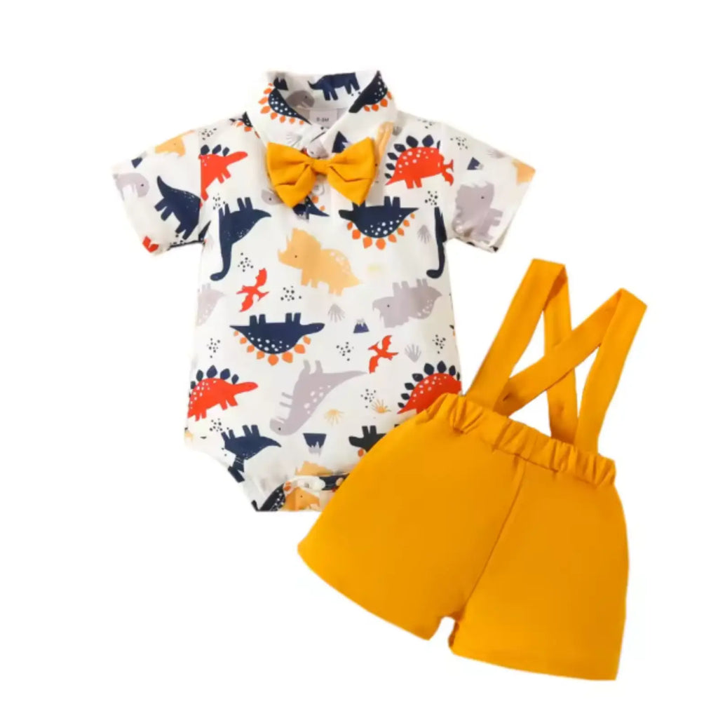 Dino Adventure Baby Boy Dinosaur Strap Shorts Set | Minilova