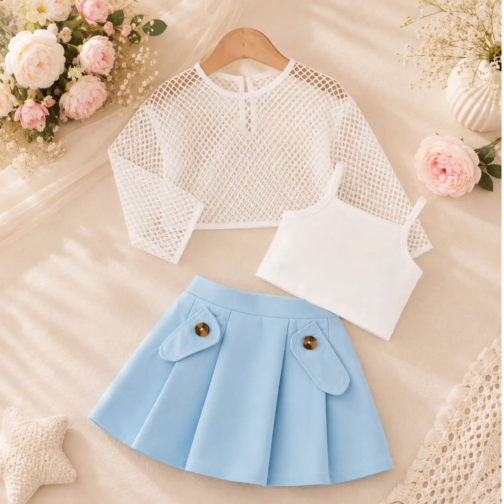 Sky Bloom Chic Skirt Set for Girls | Minilova
