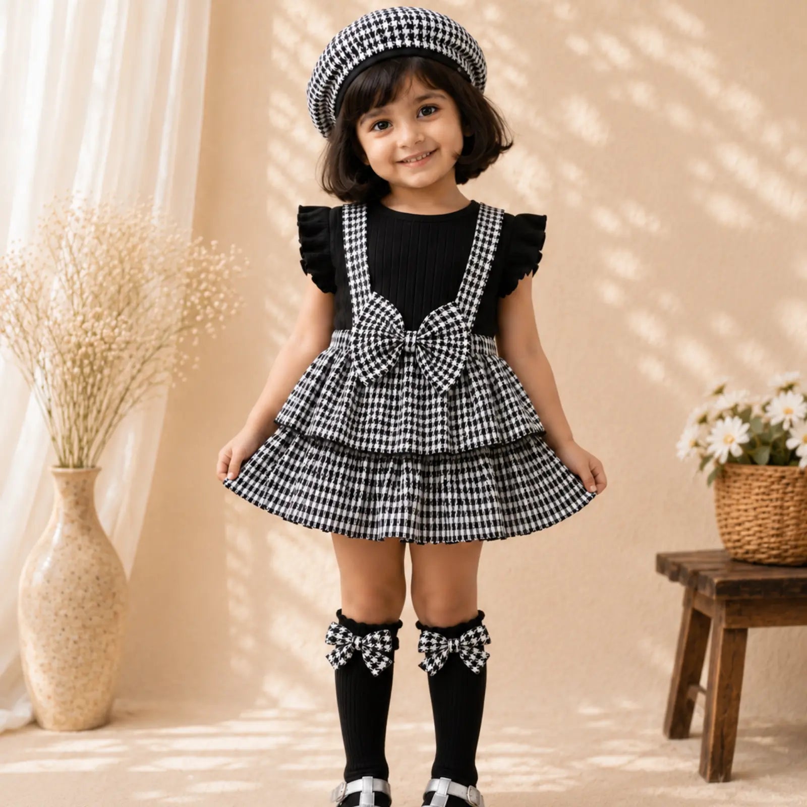 Checkered Bow Boutique Dress Set for Girls | Minilova