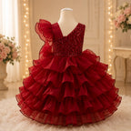 Royale Enchanted Princess Gown for Girls – Red Ruffle Birthday Gown