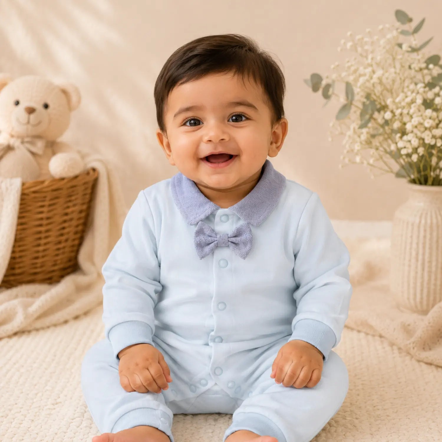 Blue Gentleman Bow Romper | Minilova