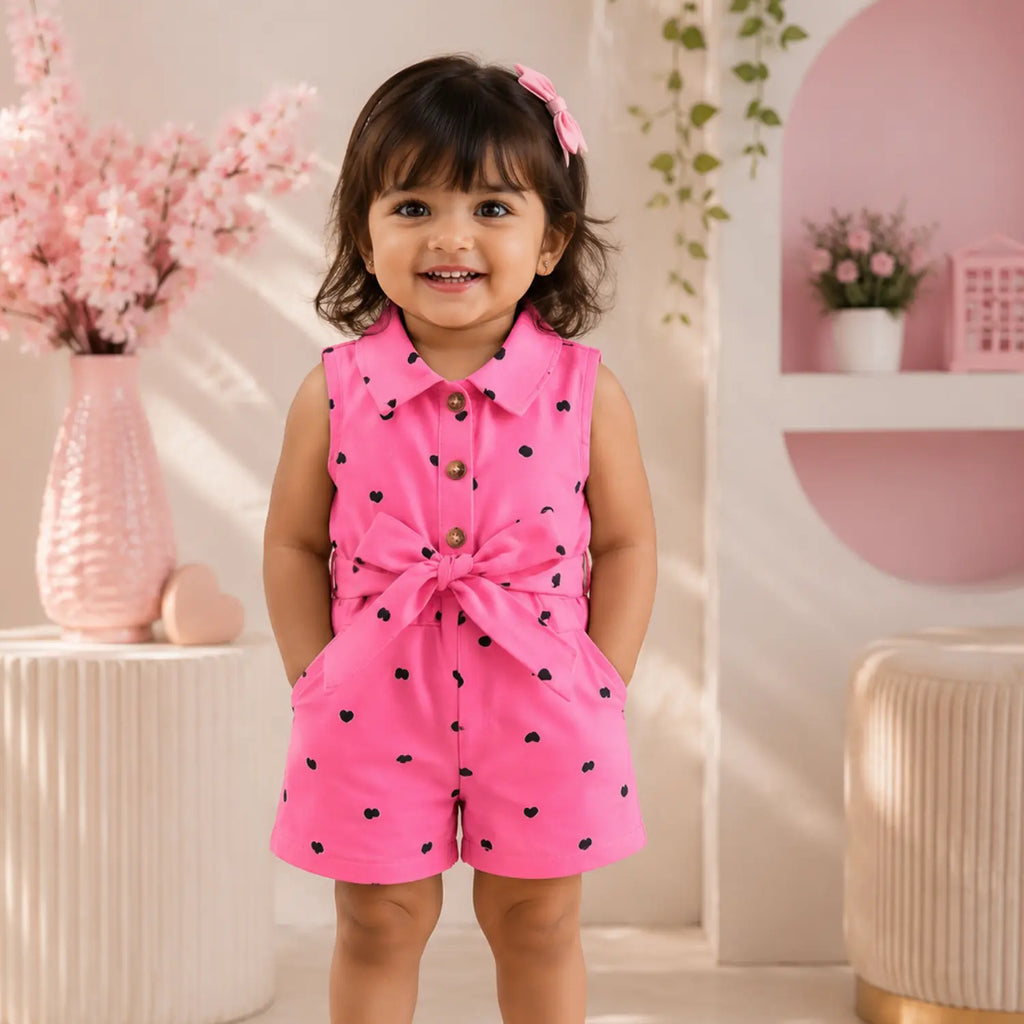 Pink Polka Bow Playsuit | Minilova