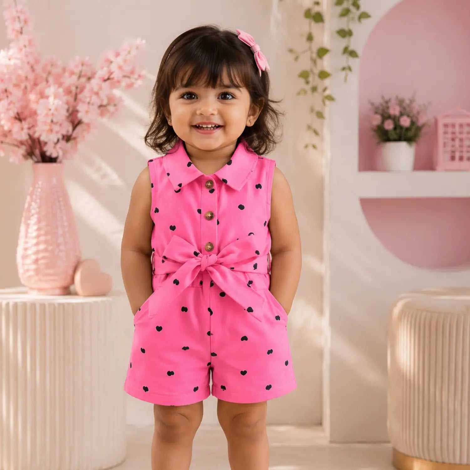Pink Polka Bow Playsuit | Minilova