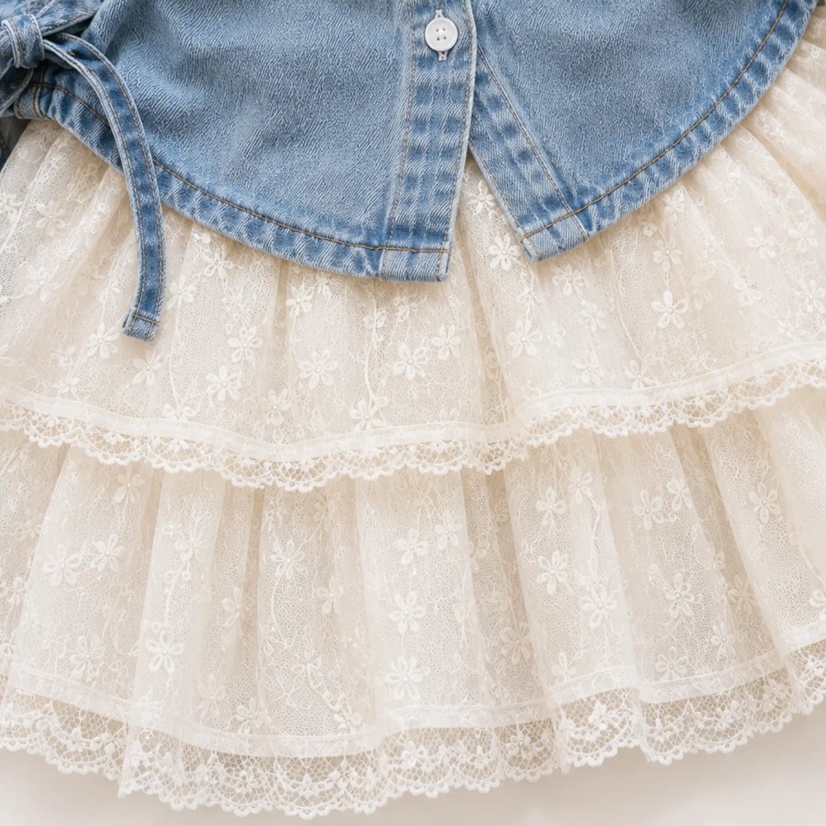Vintage Denim Lace Co-ord Set for Girls | Denim Top & Skirt