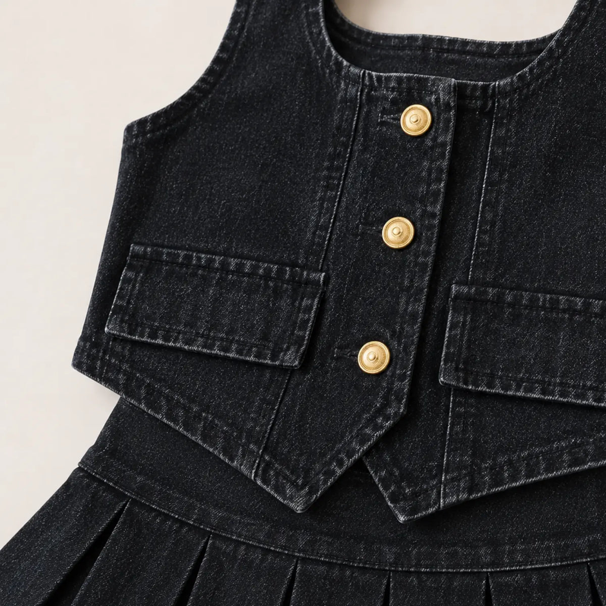 Little Fashionista Denim Set for Girls | Denim Vest & Pleated Skirt