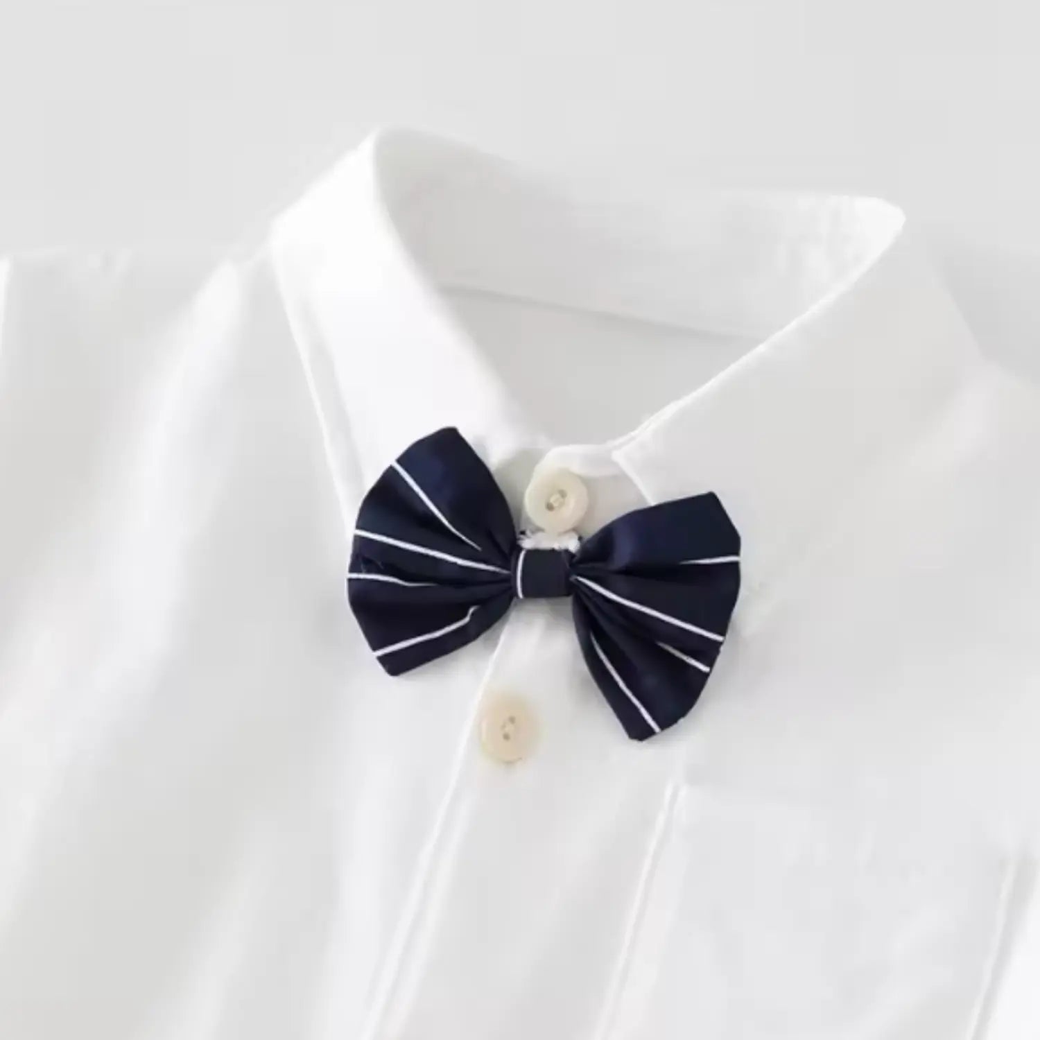 Elegant Baby Boy/Toddler White Shirt Romper with Navy Bow Tie | Minilova