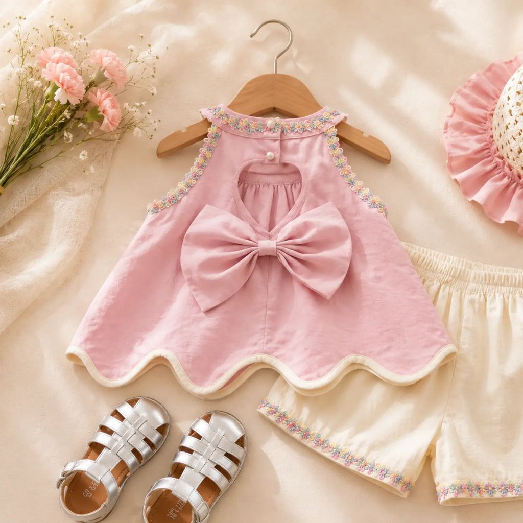 Blush Blossom Bow Co-ord Set for Girls | Minilova