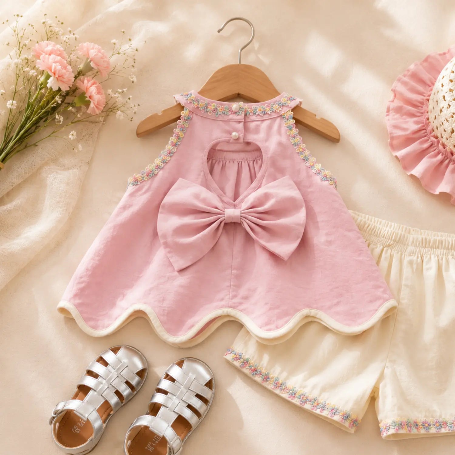 Blush Blossom Bow Co-ord Set for Girls | Minilova