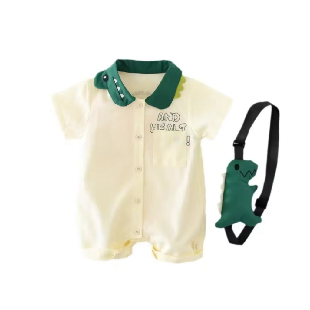Dino Buddy Baby Boy Romper Set with Sling Bag | Minilova