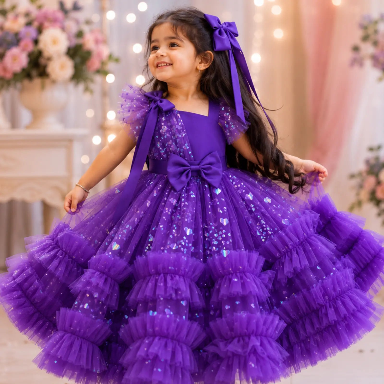 Royal Amethyst Sparkle Gown for Girls | Minilova