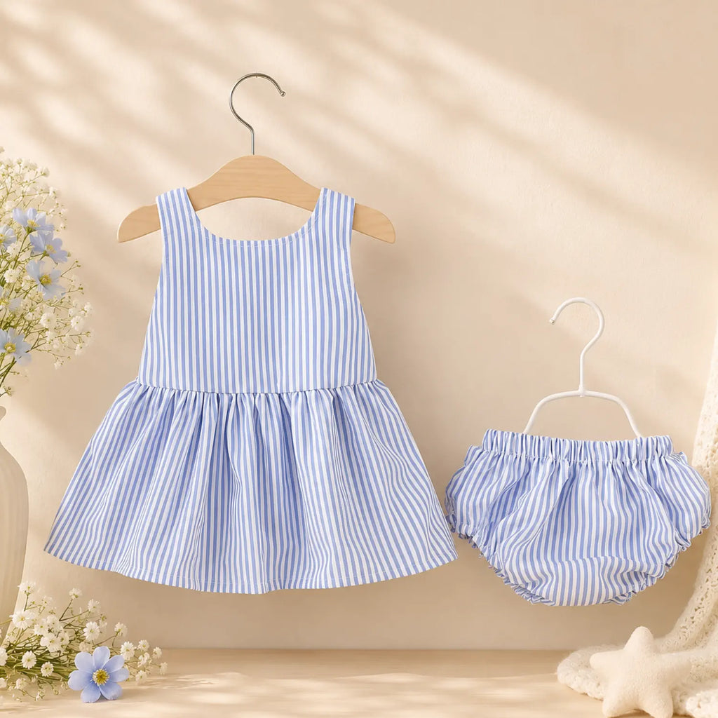 Candy Stripe Baby Girl Summer Dress with Bloomers | Minilova