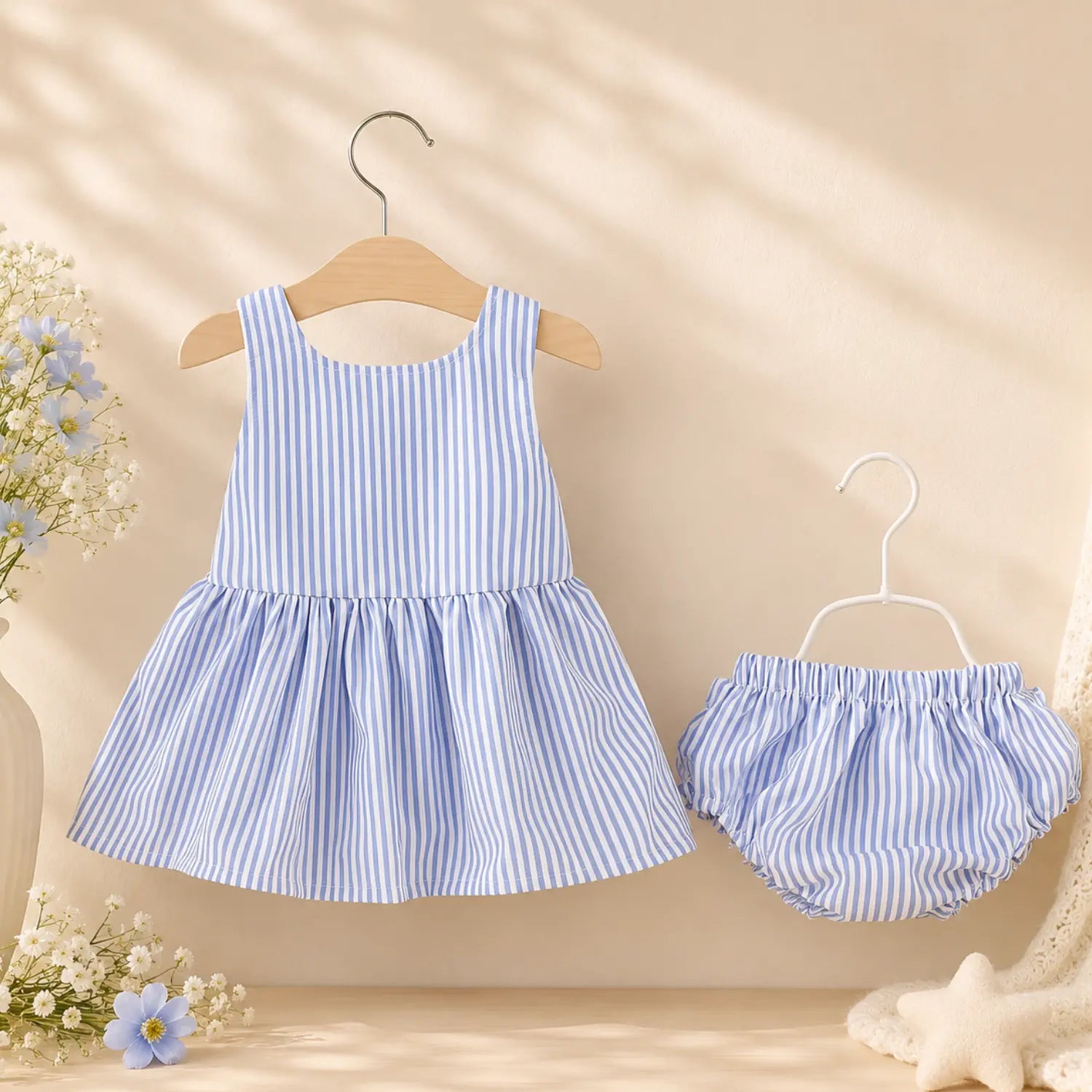 Candy Stripe Baby Girl Summer Dress with Bloomers | Minilova