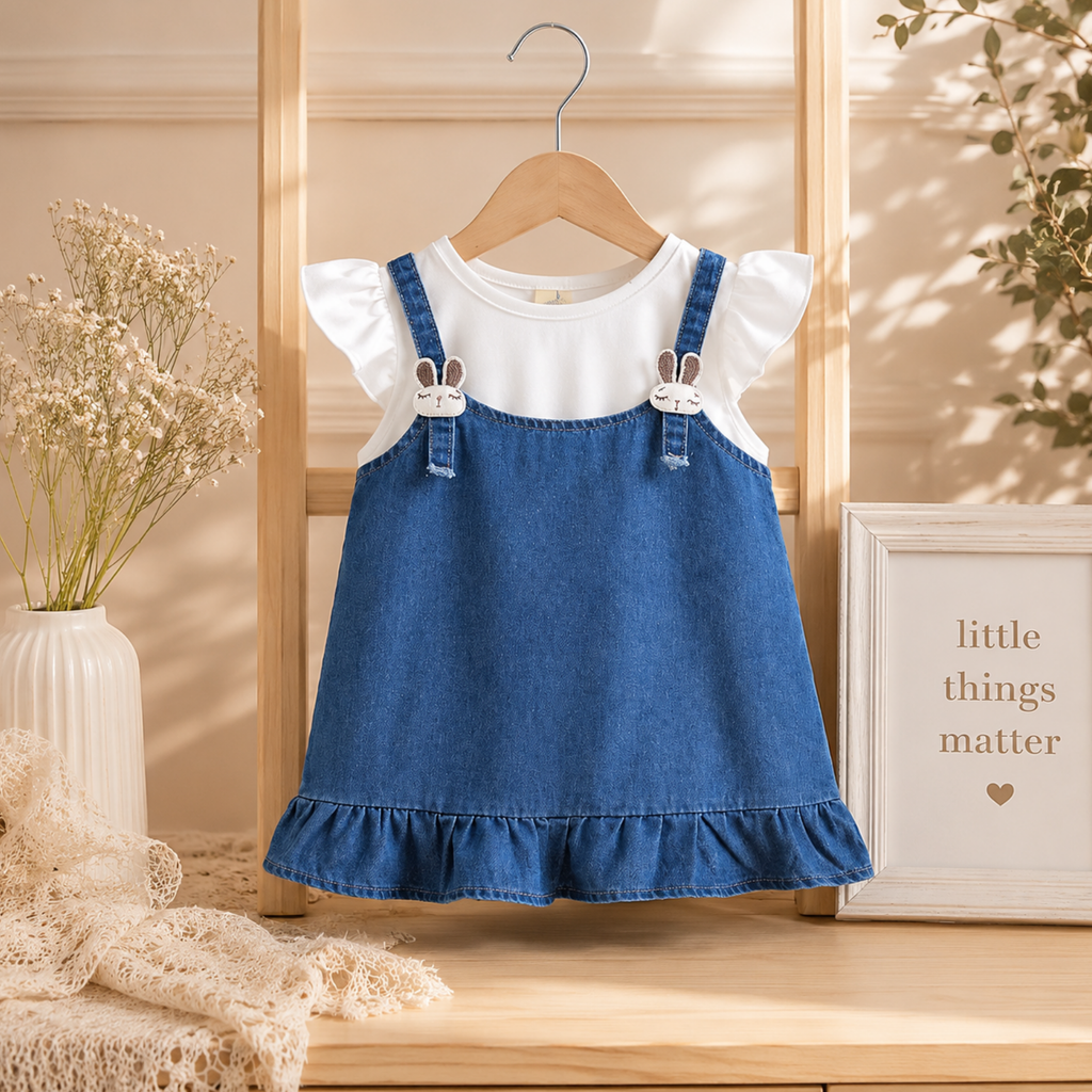 Little Bunny Denim Dress for Girls | Minilova