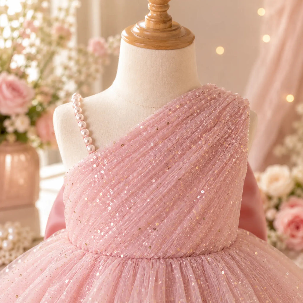 Blush Stardust One-Shoulder Party Dress for Girls | Minilova