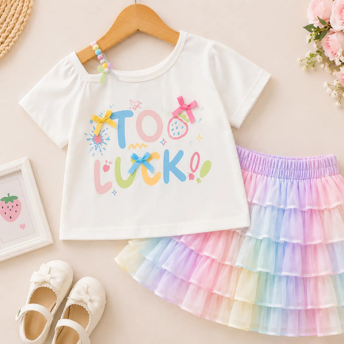 Sweet Sorbet Ruffle Set for Girls | T-Shirt & Ruffle Skirt