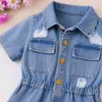 Denim Button-Up Romper for Girls | Light-Wash Denim Outfit
