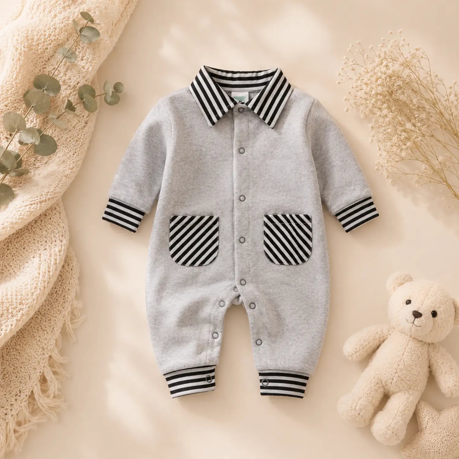 Classic Grey Gentleman Knit Romper | Minilova