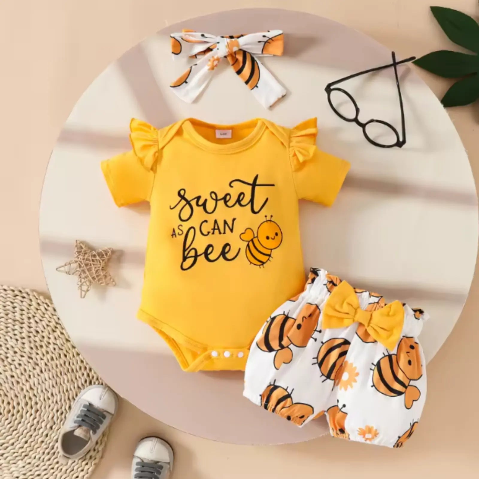 Sweet As Can Bee Baby Girl Shorts Set | Minilova
