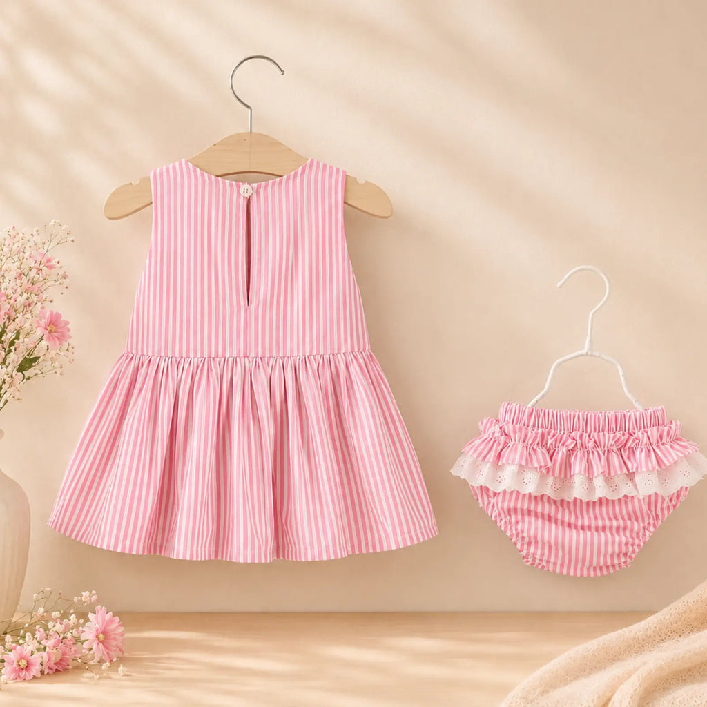 Candy Stripe Baby Girl Summer Dress with Bloomers | Minilova