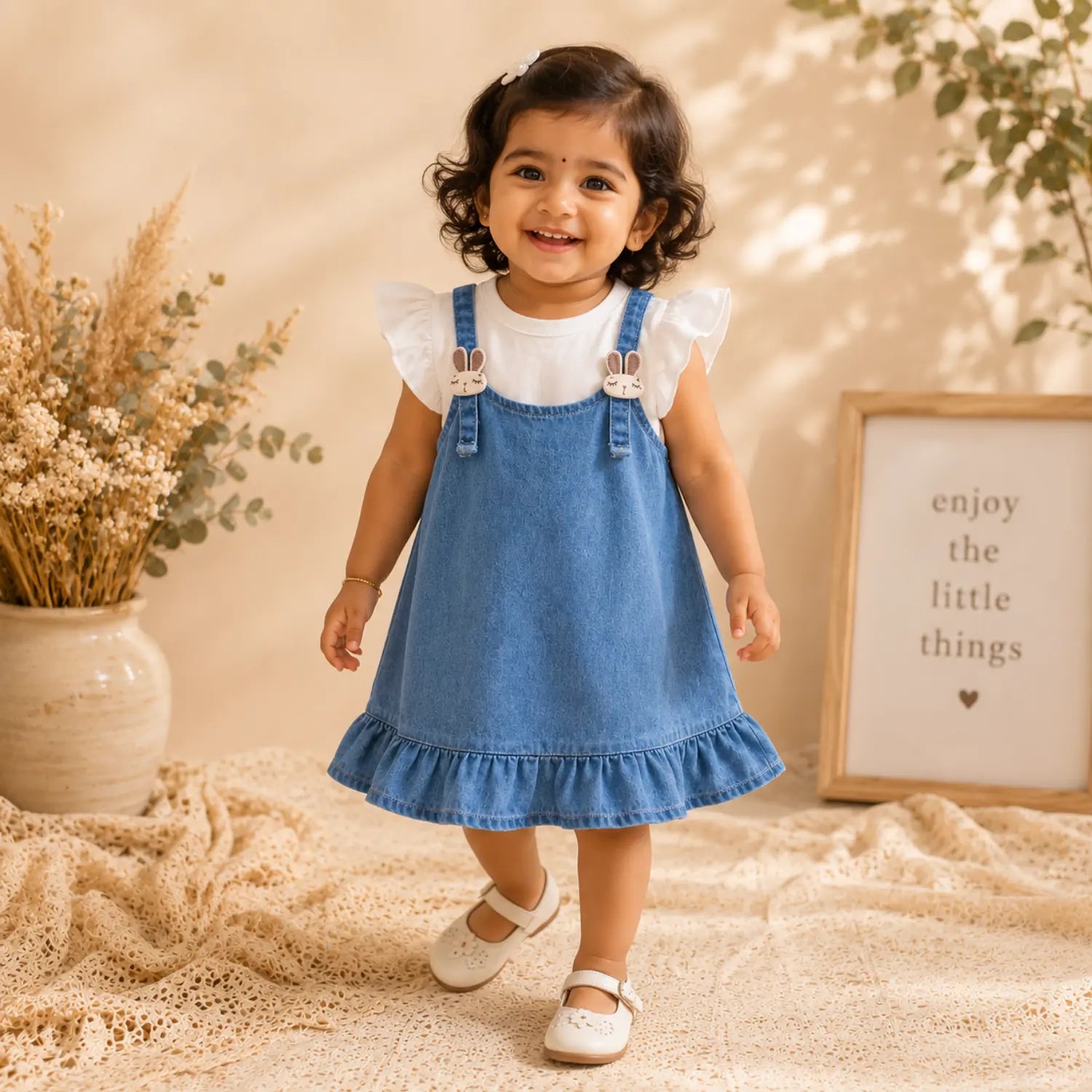 Little Bunny Denim Dress for Girls | Minilova