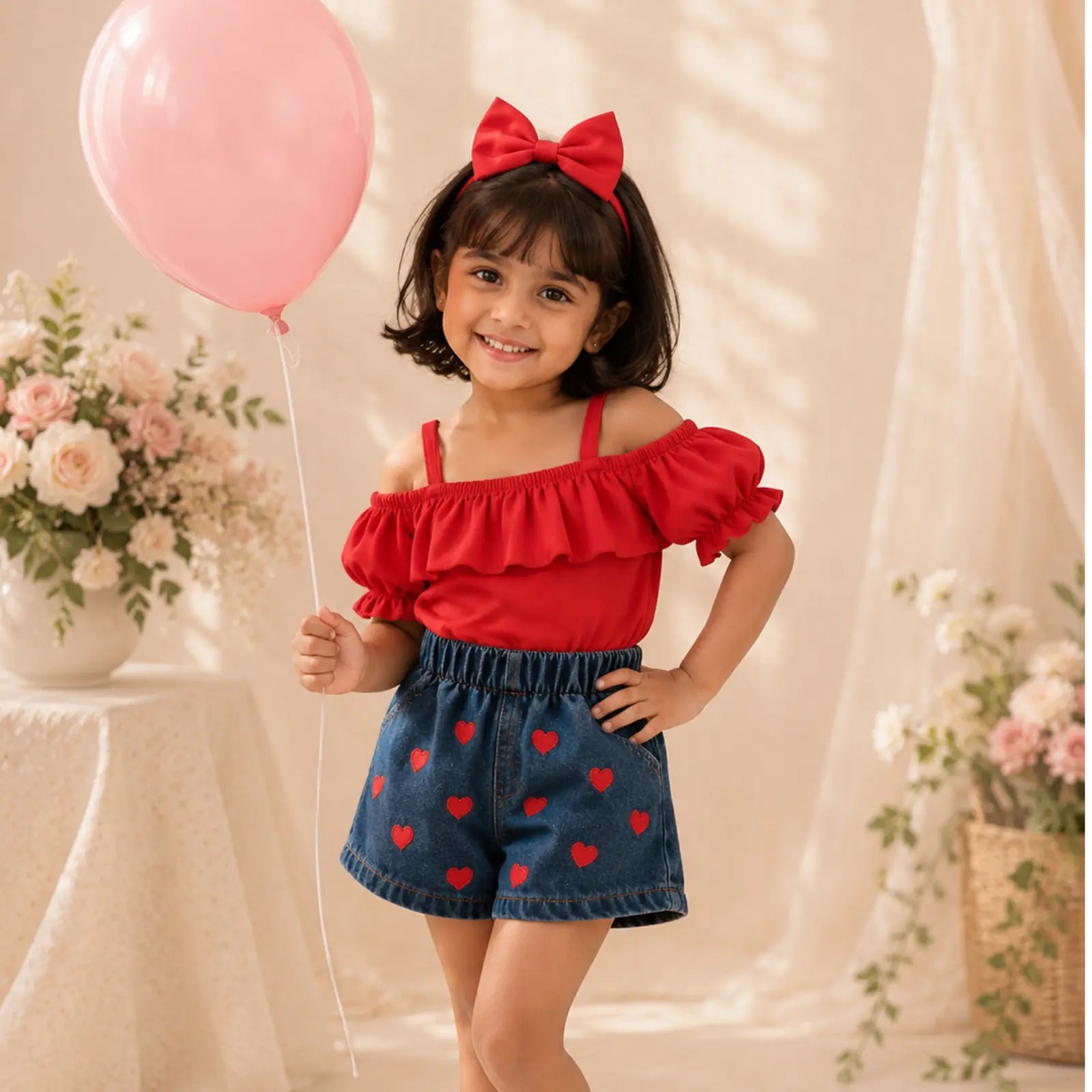 Rosie Hearts Denim Co-ord Set for Girls | Minilova