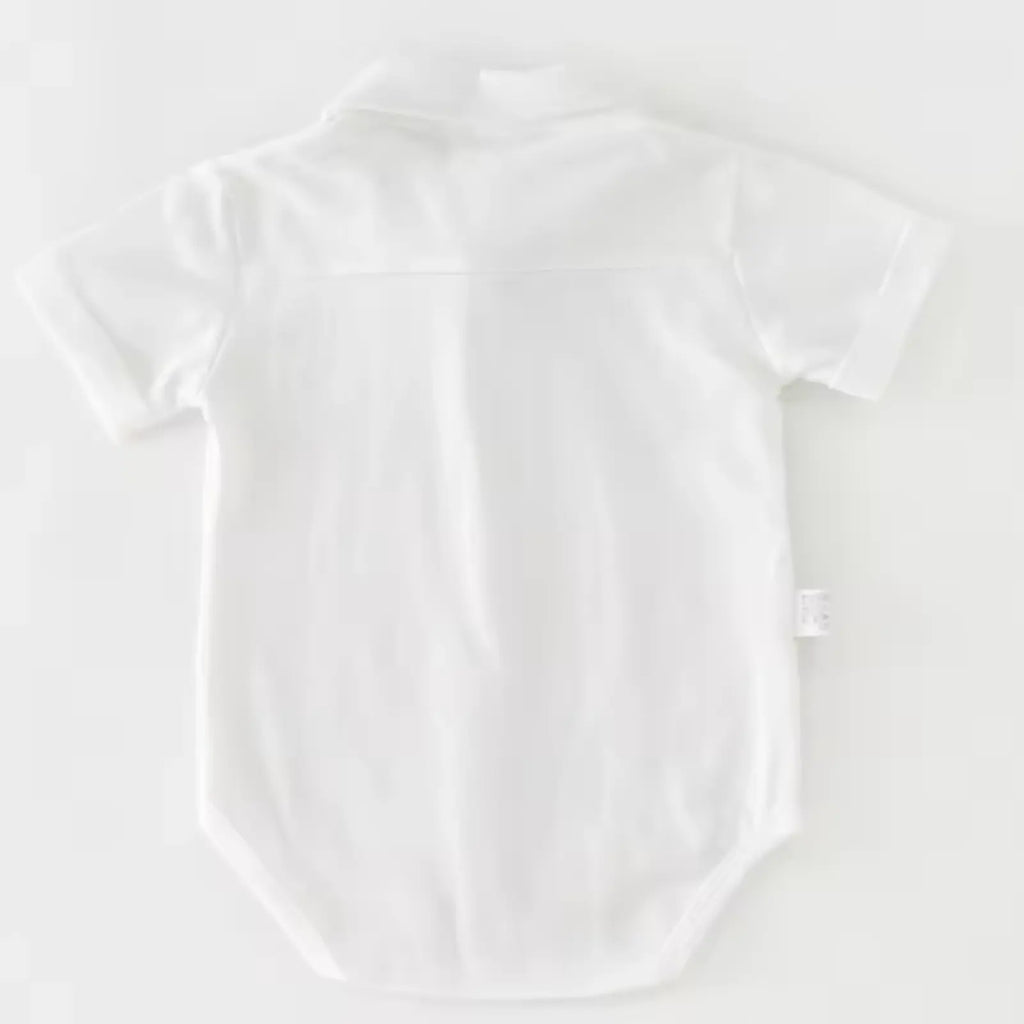 Elegant Baby Boy/Toddler White Shirt Romper with Navy Bow Tie | Minilova