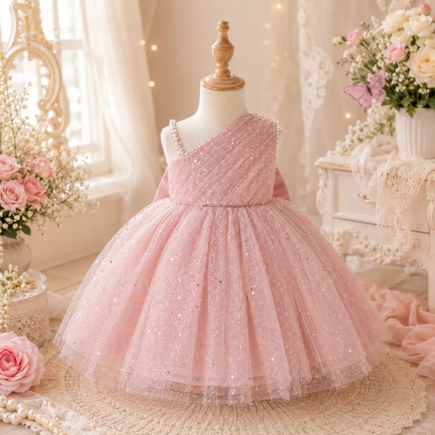 Blush Stardust One-Shoulder Party Dress for Girls | Minilova