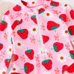 Strawberry Swim Set for Girls | Long-Sleeve Swimsuit & Sun Hat